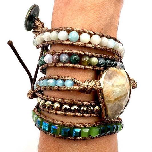 Ocean Jasper, Amazonite + Agate Wrap Bracelet