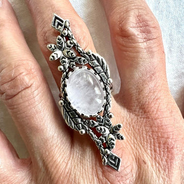 925 Feminine Vintage Style Rose Quartz Ring 7