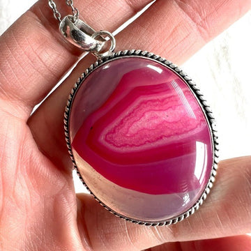 925 Nurturing Banded Pink Agate Pendant Necklace