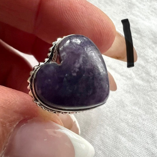 925 Third Eye LEPIDOLITE Heart ❤️ Ring 8.5
