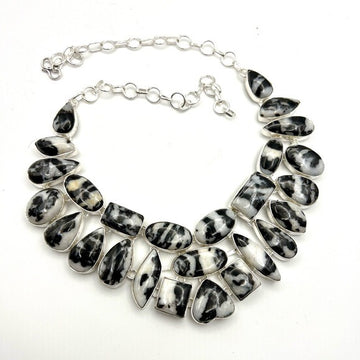 925 Gorgeous! White Buffalo Jasper GODDESS Bib Collar Necklace Pendant