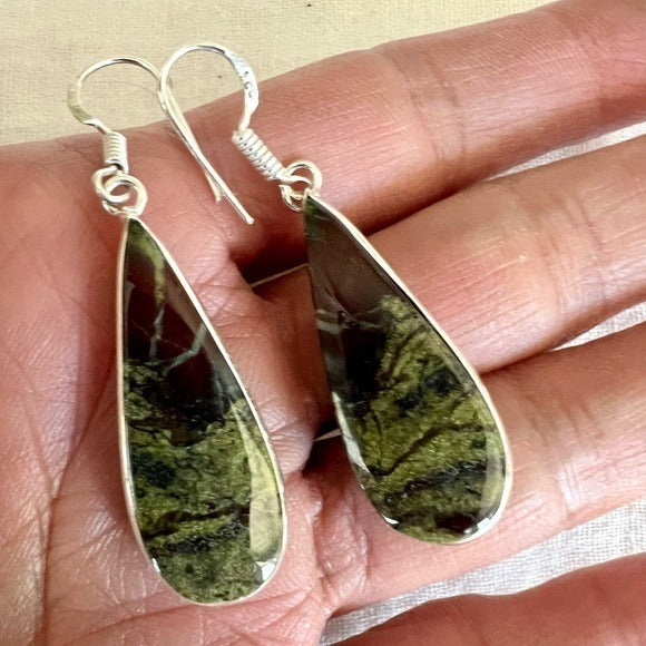 925 Dragons Blood Bloodstone Drop Earrings