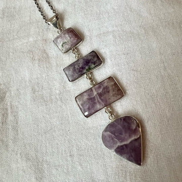 925 Long Cleavage Pale Lepidolite 4 Stone Necklace Pendant