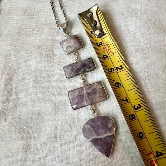 925 Long Cleavage Pale Lepidolite 4 Stone Necklace Pendant