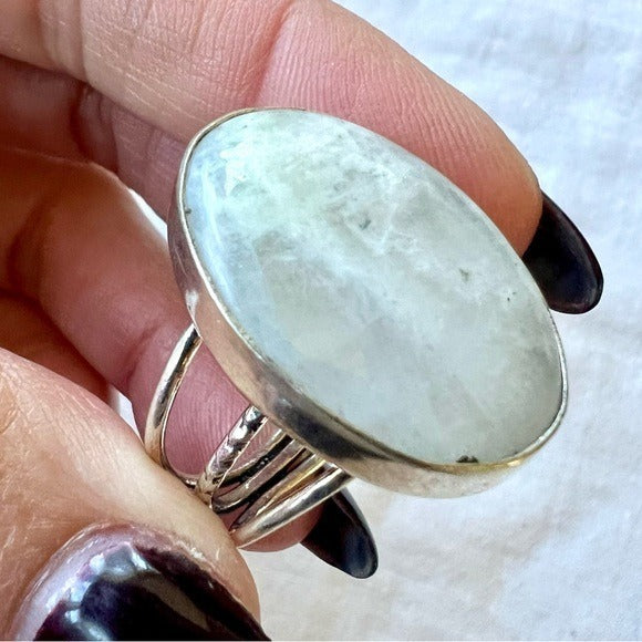 925 Rainbow Moonstone Tri-Band Ring 10.5