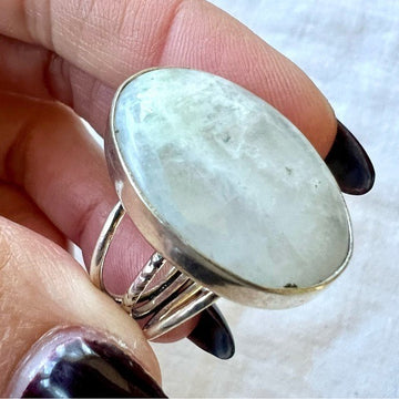925 Rainbow Moonstone Tri-Band Ring 10.5