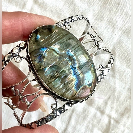 925 LIGHTNING Flash Dark Labradorite Cuff Bracelet