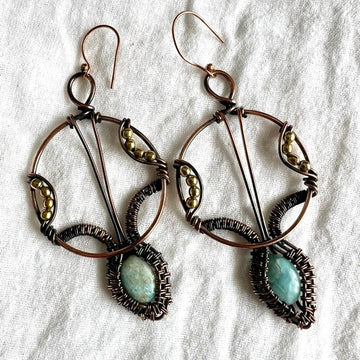 OMG OMG Hand Wrapped Copper LARIMAR Bohemian Earrings