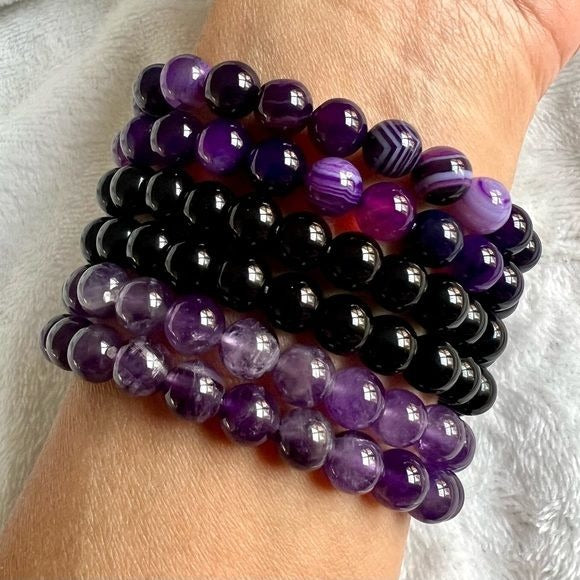 Amethyst, Onyx or Purple Agate Mala Bead Bracelet