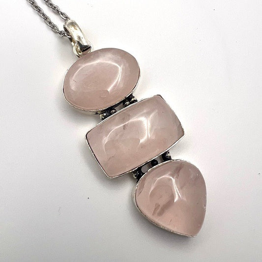 925 Self Love Triple Rose Quartz Necklace Pendant