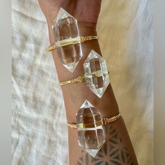 14k Plated Giant DT Quartz Power Crystal Cuff Bracelet