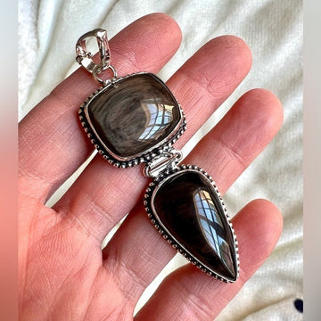 925 HIGH⚡️VIBE Silver Sheen Obsidian Pendant Necklace