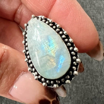 925 OMG OMG Rainbow FLASH Moonstone Ring 7.25