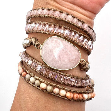 SELF LOVE Rose Quartz + Rhodonite Wrap Bracelet