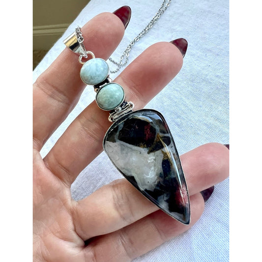 925 Shamans Journey Iodolite + Larimar Pendant Necklace