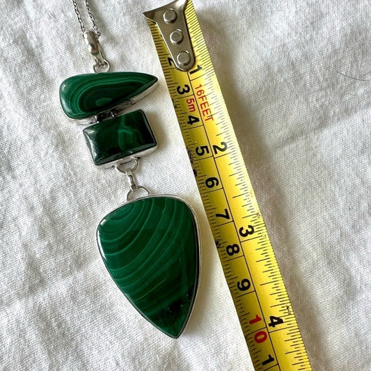 925 HUGE Gorgeous Malachite Pendant Necklace