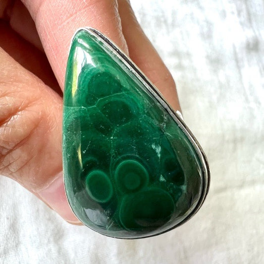 925 Heart Chakra Portal Malachite Ring 6.5