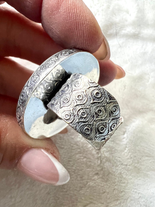 925 NATURAL Huge! Rainbow Moonstone w/ Black Tourmaline Ring - adjustable
