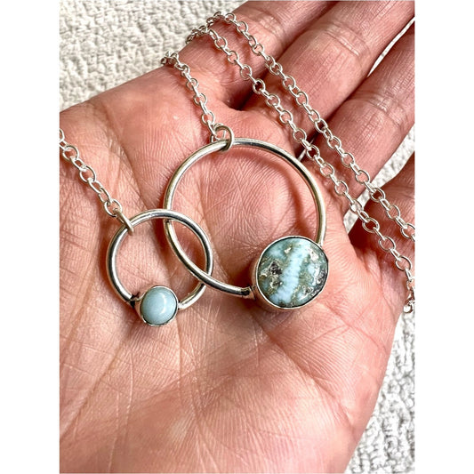 925 Ocean Serenity LARIMAR Orbit Pendant Necklace