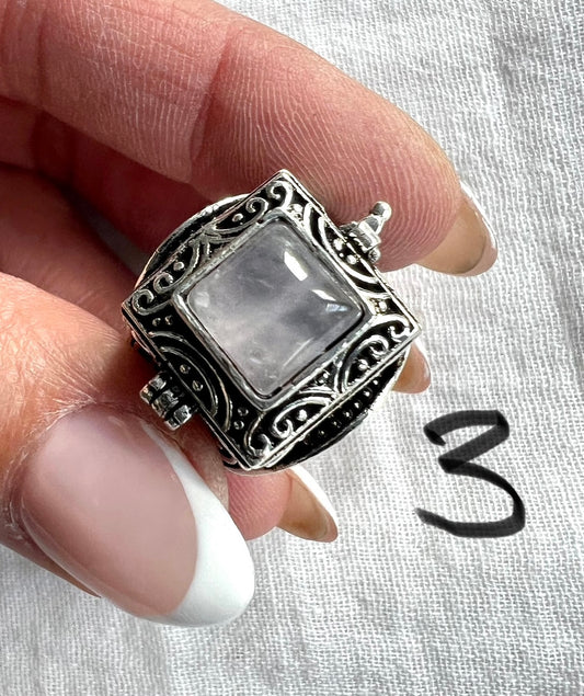 925 Heart Chakra Rose Quartz Poison Locket Ring 8.5