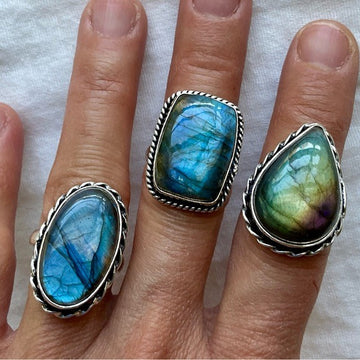 925 YOU CHOOSE! Gorgeous FLASH Labradorite Rings 6, 6.5