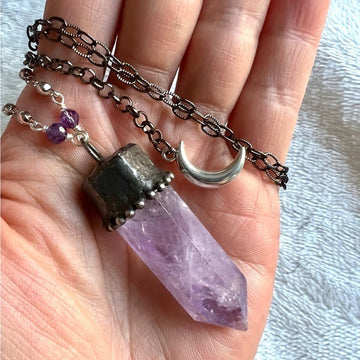 Crown Chakra ST Amethyst Tower Necklace Pendant