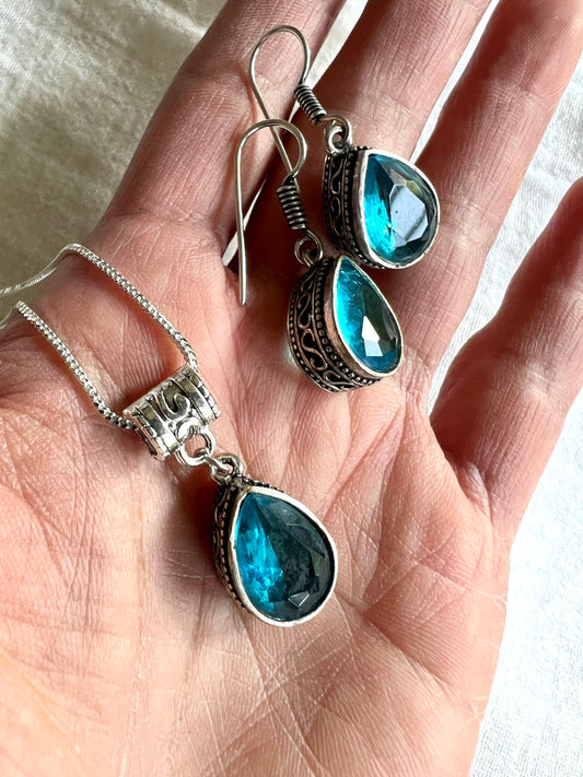 925 STUNNING Swiss Topaz Necklace + Earrings Set