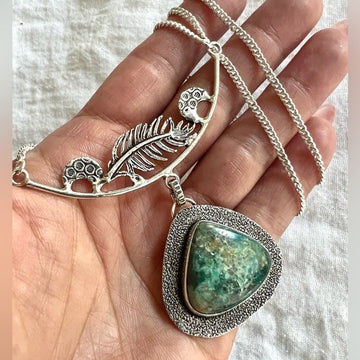925 Truth Stone Feather Chrysocolla Necklace