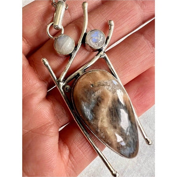 925 Protective Talisman Chocolate Flash Moonstone Pendant Necklace