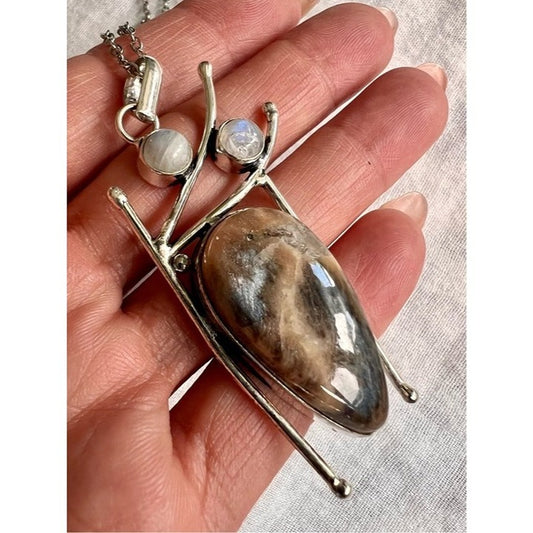 925 Protective Talisman Chocolate Flash Moonstone Pendant Necklace