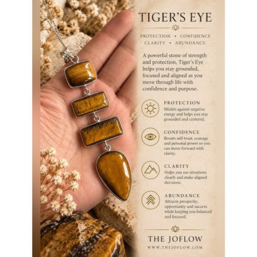 925 Power Stone Tigers Eye Long Cleavage Pendant Necklace