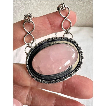 925 Love Shield Rose Quartz Pendant Necklace