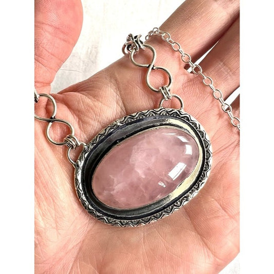 925 Love Shield Rose Quartz Pendant Necklace