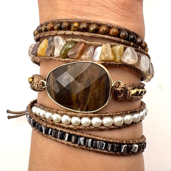 COURAGE Tiger’s Eye + Mixed Gemstones Crystals Wrap Bracelet