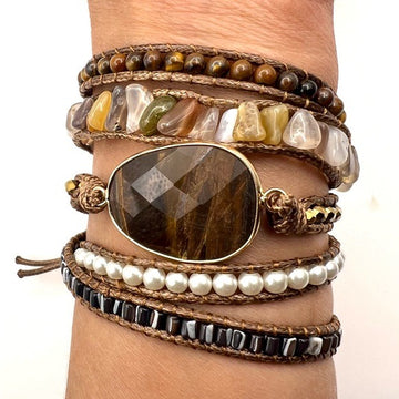 COURAGE Tiger’s Eye + Mixed Gemstones Crystals Wrap Bracelet