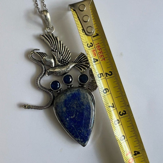 925 Divine Feminine Serpent Snake Nature Lapis Lazuli Pendant Necklace