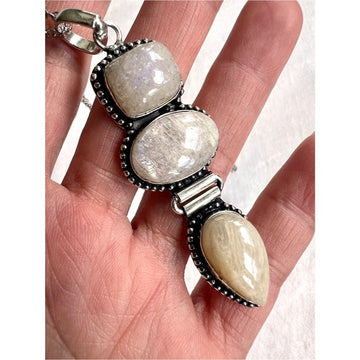 925 Peach Moonstone w/ Subtle Purple Flash Necklace Pendant