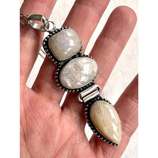 925 Peach Moonstone w/ Subtle Purple Flash Necklace Pendant
