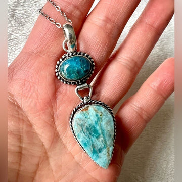 925 Apatite + Caribbean Larimar Pendant Necklace