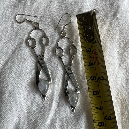 925 Rainbow Flash Moonstone SHEARS Scissors Hairstylist Earrings