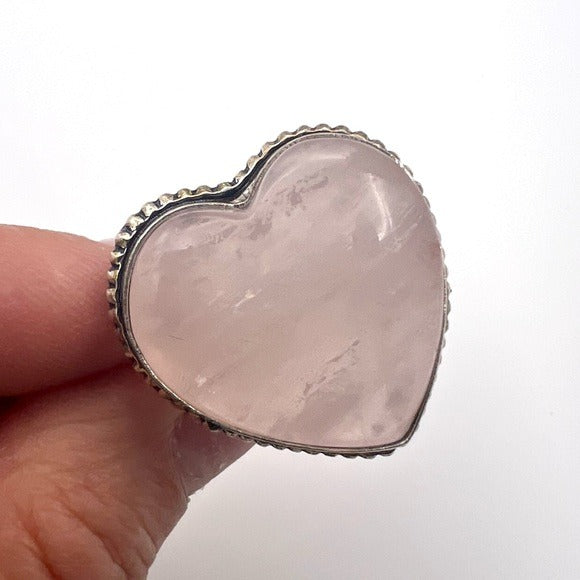 925 SELF LOVE Rose Quartz ❤️ Heart Ring 6.5