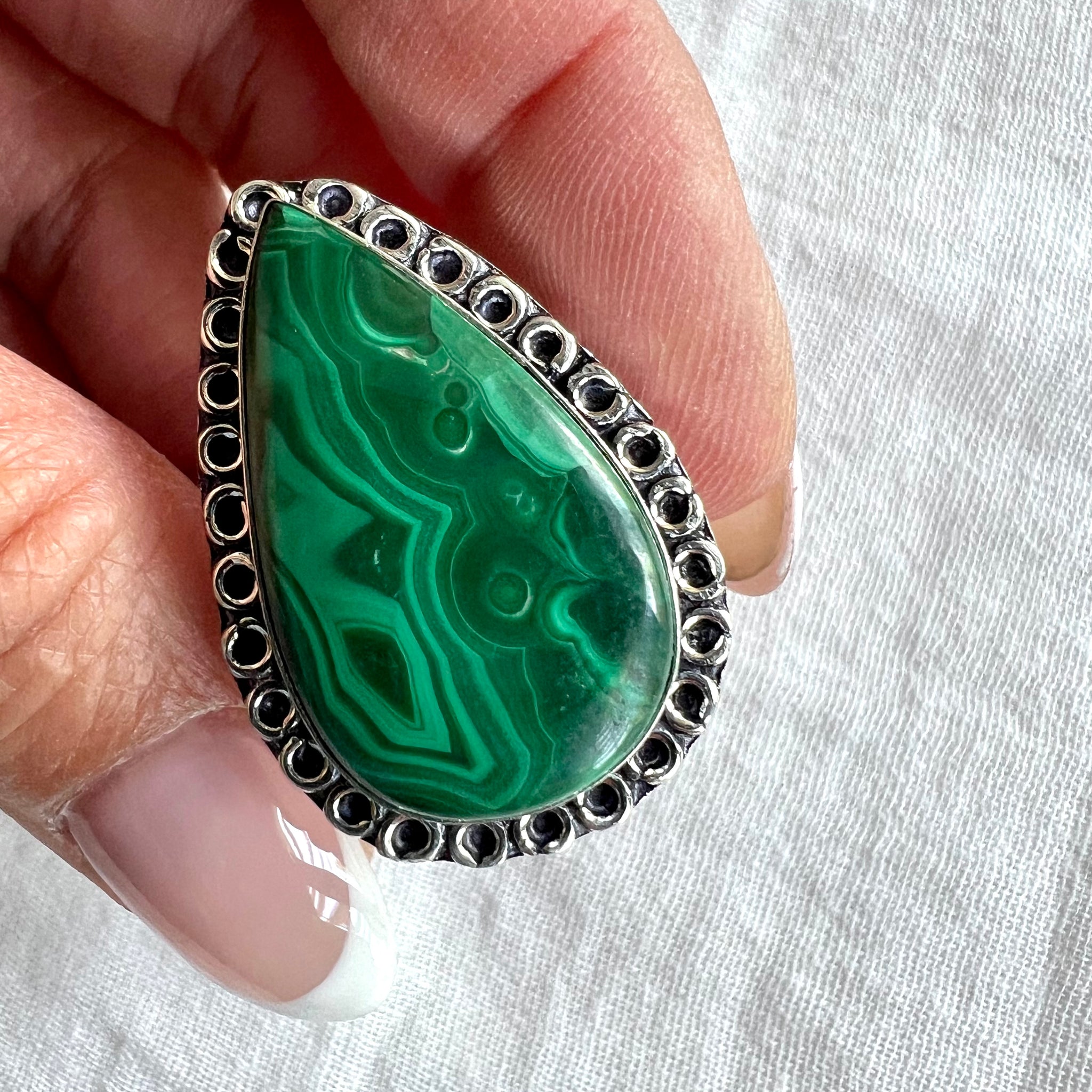 925 Heart Portal Malachite Swirl Ring 7.25