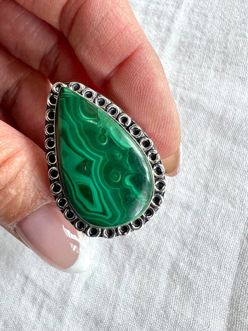 925 Heart Portal Malachite Swirl Ring 7.25