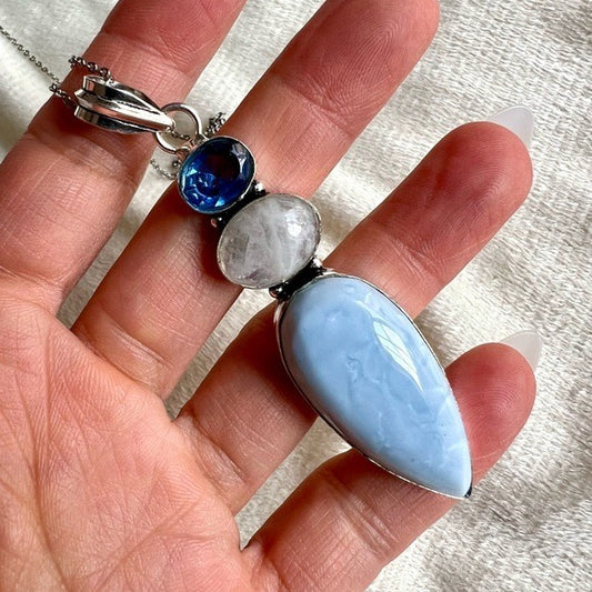 925 HIGH⚡️VIBE Owyhee Opal + Moonstone + Topaz Necklace Pendant