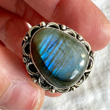 925 Blue Sunset Flash Labradorite Ring 9.5