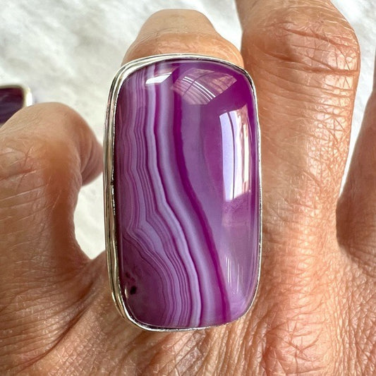 925 Pink Banded Agate Ring 6.25