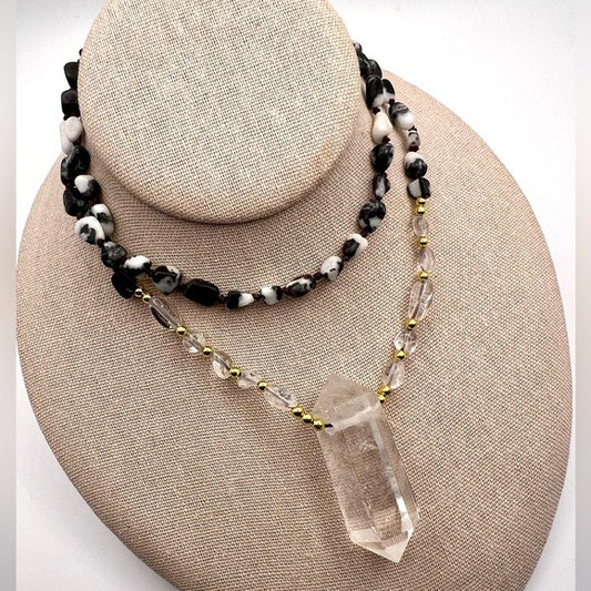 White Buffalo Turquoise + DT Quartz Mala Necklace Pendant