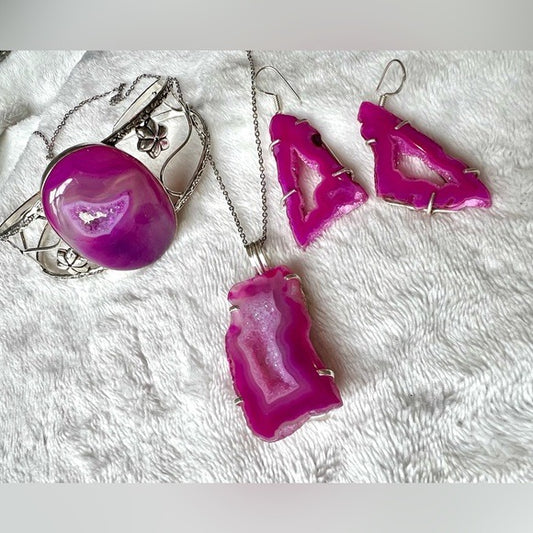 925 PINK Window Quartz Solar Agate Pendant Necklace