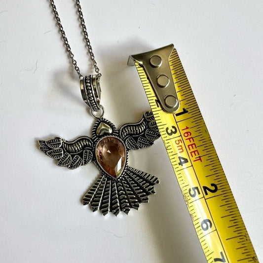 925 Morganite Peace Dove Necklace Pendant Phoenix Eagle Bird