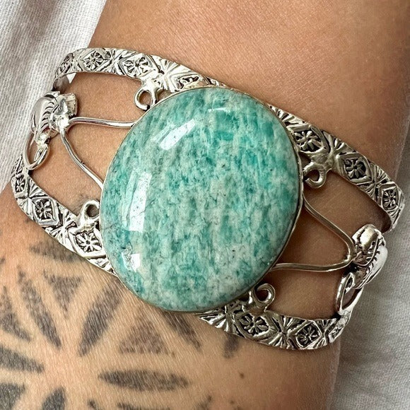925 Peacekeeper Amazonite Round Cuff Bracelet
